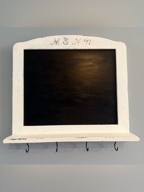 Rustic White Menu Chalkboard Wall Shelf with Hooks